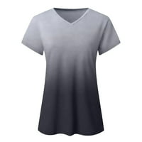 Yyeselk ženski V izrez T majice valjani kratki rukav Split ljetni vrhovi Dressy casual gradijent boja