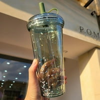 Zvezda Print Water Cup Plastična slama Dvostruka čaša za vodu Veliki kapacitet mlečni čaj čaja sive