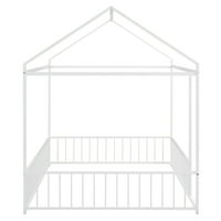 Krevet sa punim kućama za djecu, puni veličine Montessori Todler pod krov sa krovom i ogradom, metalni