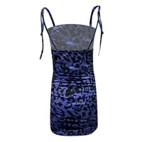 FESFESFES ženska haljina Leopard Ispis Square Crd Crck Sling Mini Spring Haljina Ležerne prilike bez