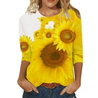 Ženski bluze Ležerne prilike Crewneck košulje s printom Summer Trendy Labave udobne meke bluze, žuti