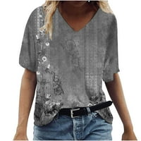 Scyoekwg ženska bluza trendy s kratkim rukavima kauzal comfy v-izrez T majica Labavi klasični modni