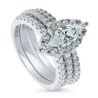 Sterling Silver Halo vjenčani prstenovi Marquise Cut Cubic cirkonijski CZ prsten set za žene, rodijumske