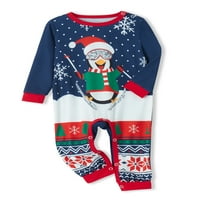 Bikopu Porodica koja odgovara Božićne pidžame, crtani pingvin tisak dugih rukava + elastični pantalone