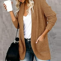 Cardigan za žene Ženske modne žene Casual Soild Džep dugih rukava Plišani dugi pleteni kardigan džemper