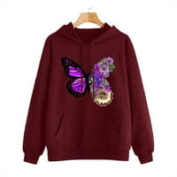 Baberdicy Hoodie ženski povremeni leptir ispis pulover džep sa kapuljačom dugih rukava dugih rukava