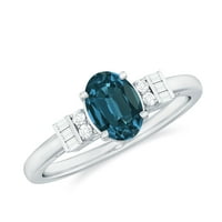 Klasični zaručni prsten London Blue Topaz s dijamantom za žene, srebrna srebra, US 9,50