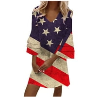 Smihono Summer Day Neevidence mini majica za žene Patriotsko SAD Zastave Kuća Haljina V-izrez Babydoll