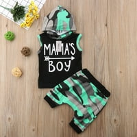 Binpure Baby Boys Ljetna odjeća Pismo Ispis prsluk sa kapuljačom + maskirne kratke hlače