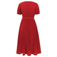 Clearsance Ljetne haljine za žene Patchwork Srednji dužina A-line kratkih rukava Ležerna haljina s V-izrezom crvena m