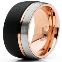 Muški volfram prsten za vjenčanje TRI-Color Groove Rose Goldtone crna Comfort-Fit