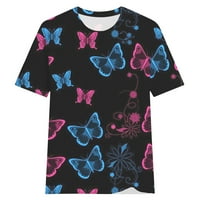 Ženska cvjetna leptir Print Crew Crt Majica Kratki rukav Ljetni vrhovi Casual Tunic Graphic Comfy bluza