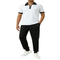 Mens casual zip up polo majice Top Golf kratki rukav majica Boja blok Classic Slim Fit Bluuses Top