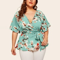 Ženska ženska plus veličine Tunic vrhovi kratkih rukava V rect majica grafički tee bluze 4xl