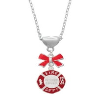 Delight nakit silvertone crvena uvijek voljena vatrogasna odjela štit crvena luk ogrlica od srca