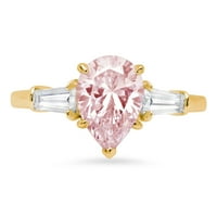 2.3ct kruška ružičasti simulirani dijamant 14k žuto zlato ugraviranje izjava bridalna godišnjica angažman
