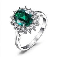 Veličanstvo dijamanti MDS ovalni zeleni nano smaragd halo koktel prsten u 0. bijeli srebrni srebrni