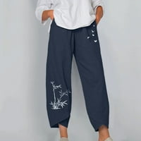 Fartey Ženske pamučne pantalone za pamučne posteljine Ljetni salon list Ispis labavih udobnih hlača