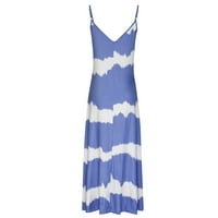 Lovskoo Žene Ljetne haljine sunčeve haljine Ležerne prilike za print V izrez Camis bez rukava duga haljina plava