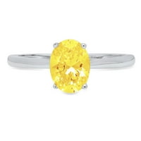 CT sjajan ovalni rez simulirani žuti dijamant 14k bijeli zlatni pasijans prsten sz 4,25