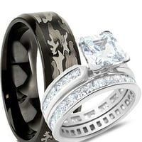 Trio C CZ zaručnički set za njega i njene parove prstenovi za muškarce veličine i žene veličine 7