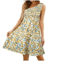 Ljetne haljine za žene jedno rame bez rukava mini haljina ležerna cvjetna silazna haljina za ljuljašcu