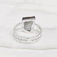 Prirodni akvamarinski prsten, grubi Aquamarinski draguljski prsten, mart rođenje, Twisted Dual Band,