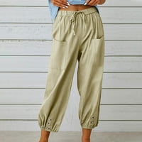 Ženski pričvrsni struk ravno hlače Ljetne modne casual labave hlače pamučne posteljine duge čvrste pantalone