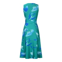 Ljetne haljine za žene Dužina koljena boemska tiskana bez rukava A-line V-izrez dnevna haljina zelena