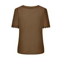 Zermoge T-majice Bluze za žene plus veličine, modne ženske ležerne čvrste kratke rukave V-izrez čipka