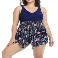 Žene plus veličina Tankini kupaći kostimi ostavlja cvjetni print patchwork V-izrez i kratke hlače za