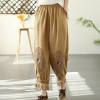 Ljetne hlače za žene posteljine pamučne harirne hlače prozračne pune boje casual labave pantalone za