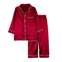 Pajama set za dječji dječak Dječak s dugim rukavima Dugme-up svilena pidžama spavaći odjeća salon dnevna