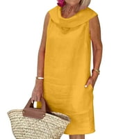 Haljine za žene ženke V-izrez bez rukava i bljeskalice kratki ljetni fit & flare chemise žuti s