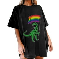 Smihono Clearence dame bluza vrhovi dinosaurus Ispis zastava Ispiši midi košulje za žene labave ležerne