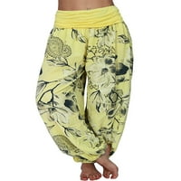 Eleluny Plus size Žene cvjetne hipi hlače široke noge Palazzo labave harem pantalone žuta l