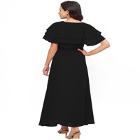Eloria Ženska Georgette Ankle dužina V izrez kratkih rukava traka duga haljina, boja: crna