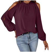 TKLPEHG Ženska majica s dugim rukavima Jednobojne vrećice Udobne bluze Pulover vrhove Dugih rukava Tuntic