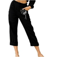Ženske hlače Elastična struka Žene Ležerne hlače Ispisane elastične struke duge hlače sa džepnim hlačama