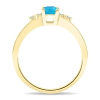 Ženski smaragdni rez plavi Topaz i dijamantni prsten za sjaj u 10k žuto zlato