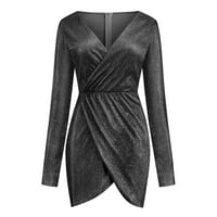 PXiakgy haljine za žene šivene boje čipke Drešene mreže V-izrez Čvrsti rub prorezane ženske sekverene