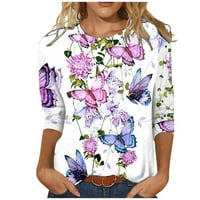 Ženske majice Summer Ležerne prilike Cvjetne ispisne bluze, vrhovi rukava za žene labavo Fit lagano