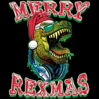 Merry Rexmas T Regit Božićni dinosaur Muški crni grafički tee - Dizajn ljudi M