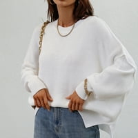 Ležerni Jumper Top za žene Crewneck džemper sa rukavima za odmor Jesen zimski proljeće XL White