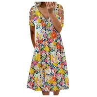 Prilagođeni ženski cvjetni print V-izrez ljetni casual haljina sa zatvaračem kratkih rukava
