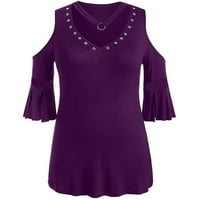 Cotonie Plus Size Veličina Ženska zavoja odjeću Čvrsta majica kratki rukav V-izrez V-izrez