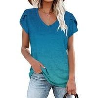 Žene plus veličina Modni ženski ljetni V-izrez kratki rukav Ispis Ležerne prilike majica Bluza Plava
