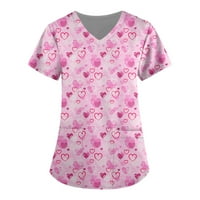 Ženski bluze s kratkim rukavima ženska plus bluza Slatka tiskana ljetna majica V-izrez vrhovi ružičaste