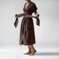Miayilima mini haljine za žene casual solid V-izrez kratki rukav dress Džepne haljine za remen