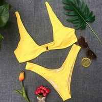 Bikini seksi modna solidna boja visok struk zlatna brava ženske kupaće kupaće kupaće žute m
